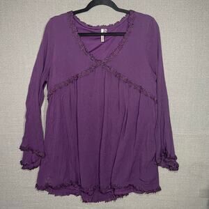 Whimsygoth Flowy LS Top Ruffle Sleeve Lace Tiered Sz L Plum Fairycore